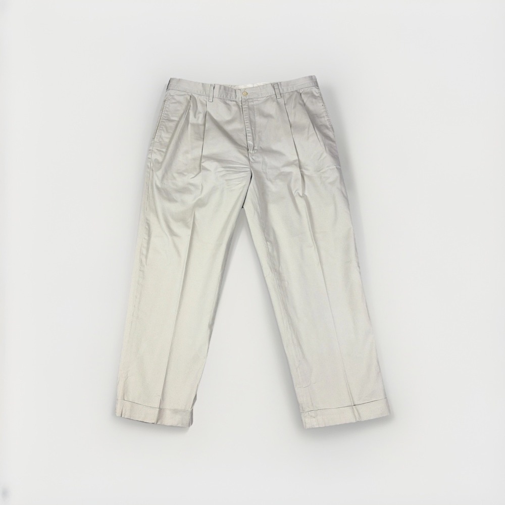 Polo Ralph Lauren Chino Pants Mens 40/29 Beige Pleated Cuffed Cotton Twill